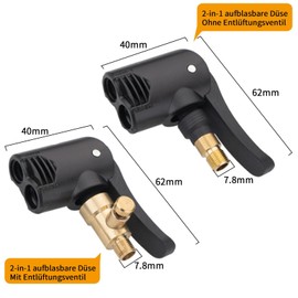 VZU Tyre Inflator Valve Connection, Tyre Inflator Hose, Brass French Valve Adapter, 2 Tyre Valve Adaptors 8 mm, Hose for Tyre Inflator 16 cm, Car Valve Adapter for Car, Bicycle, Motorcycle