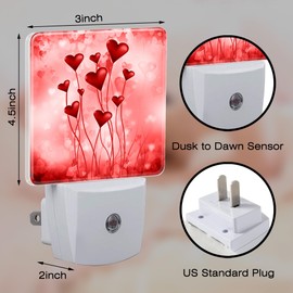 sndheke Red Hearts Night Light Plug into Wall,Romantic Sweet Heart Dusk to Dawn Night Light Plug in,0.5w Energy Saving Sleep Friendly Night Light for Kids Boys Girls Home Decor