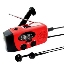 Rumenglai 2000mAh Portable Emergency Hand Crank & Solar Panel SOS Weather Radio, Self Powered NOAA/AM/FM Radios with SOS Alarm, 3-Mode Flashlight (Red)