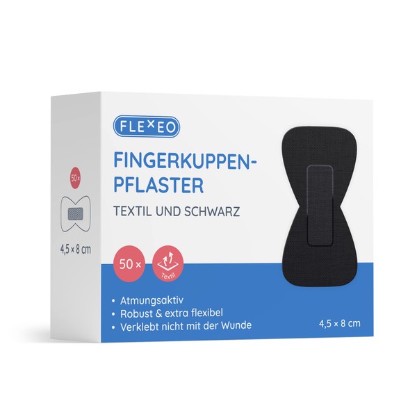 Fingertip Plasters Black Textile – 4.5 x 8 cm – 50 Piece Plaster Set – Fingertip Protection After Injury – Butterfly Band-Aid – Thumb Plasters & Toe Plasters – Finger Plasters