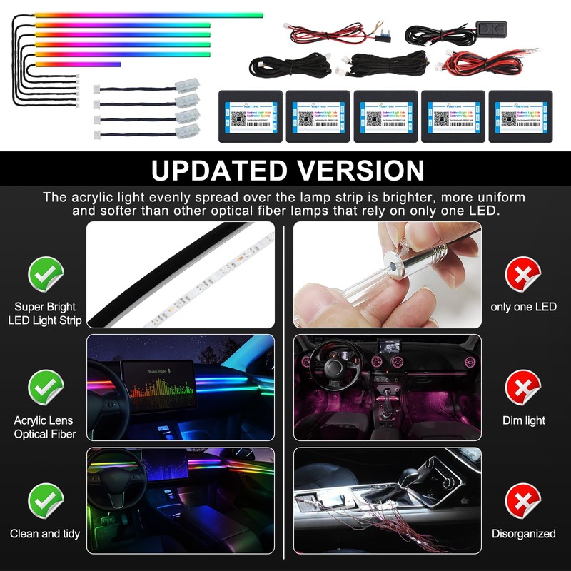 Acrylic Interior Car LED Strip Light with Wireless APP, Dreamcolor