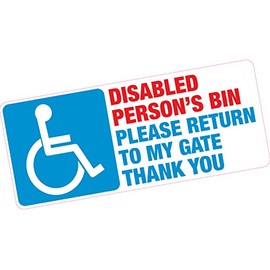 Disabled Person's Bin Please Return to My Gate Thankyou Blue Badge Vinyl Sticker