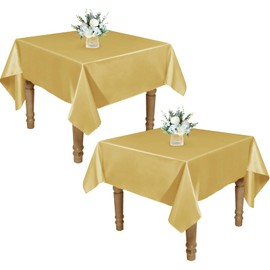 RUDONG M 2 Pack 54 x 54 Inch Square Tablecloth, Gold Satin Tablecloth, Silky Satin Square Table Cloth, Bright Smooth Satin Table Cover for Wedding, Banquet, Party Dinning Decoration