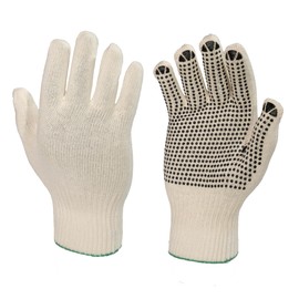Cotton Work Gloves for Domestic & Industrial Hand Safety - Breathable Work Gloves Men Women with Firm Grip for Indoor & Outdoor Work - 2 Pairs of PVC-Dotted & Non-Dotted Safety Gloves (Large)