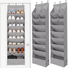 STORAGE MANIAC Over the Door Shoe Organizer Heavy-Duty Large Deep Pocket Hanging Shoe Organizer Shoe Rack Door Closet Shoe Organizer for Wall, Dorm & Narrow Door Storage Shoe Holder Grey, 2 Pack