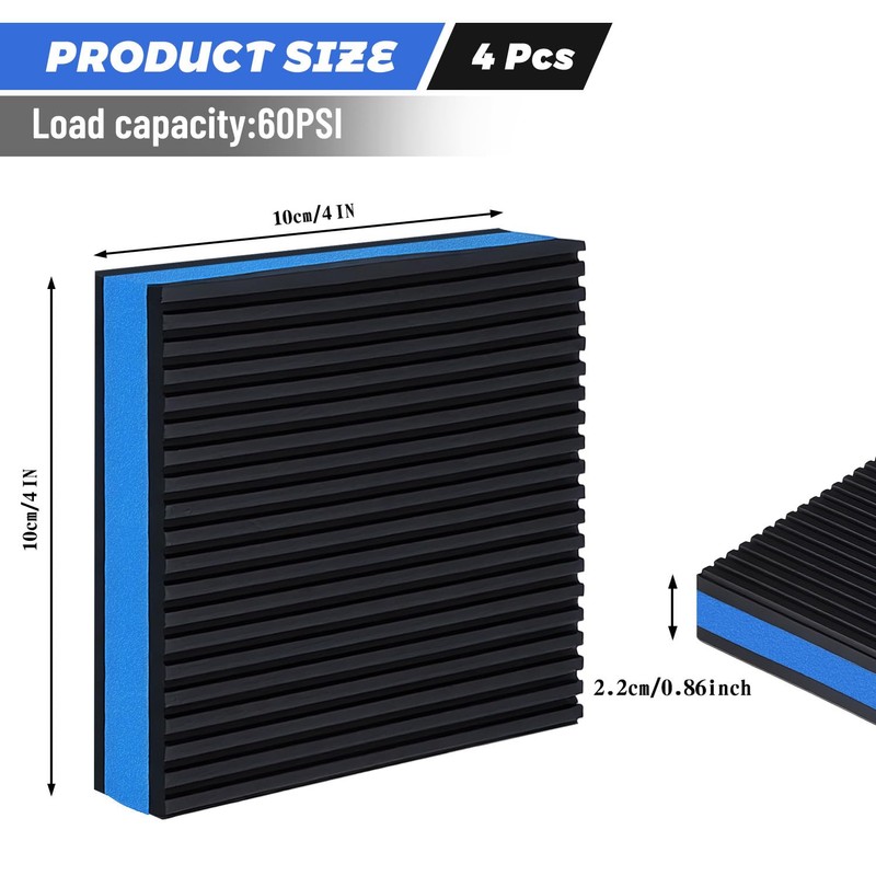 4 Pack Heavy Duty Anti Vibration Pads, 4" x 4"