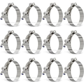 OURU 12Pack 2.5 Inch T Bolt Hose Clamp,304 Stainless Steel Heavy Duty Hose Clamp,Adjustable 70-78mm Radiator Hose Clamps for Tube, Automotive, Radiator, lntercooler