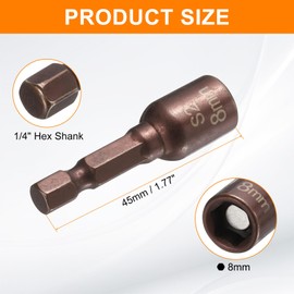 HARFINGTON Magnetic Nut Driver 8mm Hex Drive Socket S2 Tool Steel Power Screw Drill Bits Socket Wrench Tools with 1/4" Quick Change Hex Shank for Power Drills Impact Drivers, Brown