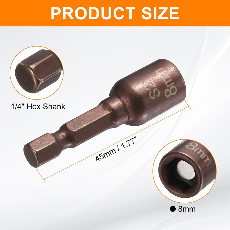 HARFINGTON Magnetic Nut Driver 8mm Hex Drive Socket S2 Tool