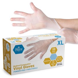 MED PRIDE Heavy Duty 4 Mil Thick Medical Grade Vinyl Exam Gloves- Stronger than Nitrile or Latex (X-Large, 100-Count) Latex & Rubber Free, Clear Disposable Gloves for Healthcare & Food Handling Use