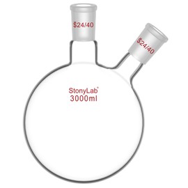 StonyLab Borosilicate Glass 2 Neck Round Bottom Flask RBF, with 24/40 Center and Side Standard Taper Outer Joint (3000ml)