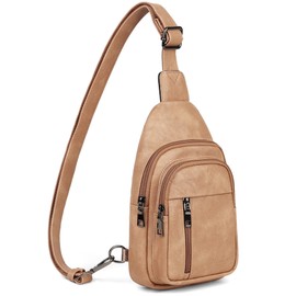 MASINTOR Sling Bag for Women - Crossbody Bags Fanny Pack with Vegan Leather - Adjustable Sling Backack for Travel Camel Brown
