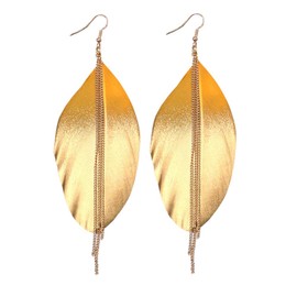 Unique chic handmade eye catching brilliant shine lightweight bohemian nature feather dangle drop earrings for women (Gold)