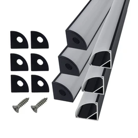HAMRVL 6-Pack 30cm/1ft Led Channel Diffuser Black Aluminum with Mliky White Cover V Shape 16x16mm,Led Strip Diffuser Track with Mounting Clips Accessories,Aluminum Profile for Led Strip Lights