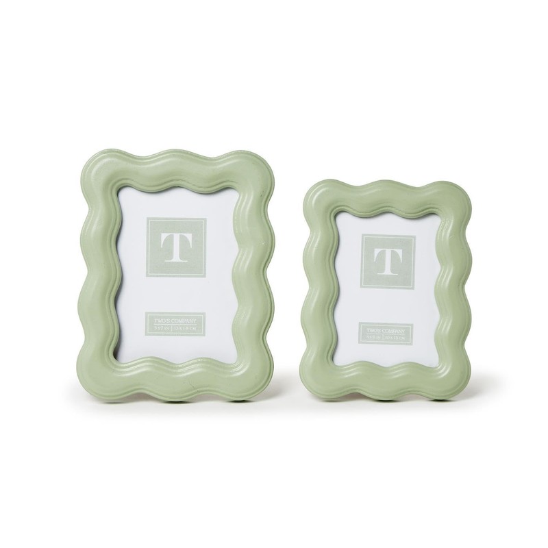 Two's Company Wavy Wood Photo Frames, Sage Green, Set of
