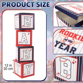 Dianelhall 4 Pcs Baby Boxes with Letters for Shower Decor, Baseball 1st Birthday Party Decorations, Rookie of The Year First Birthday Decoration Baseball Sports Theme Party Supplies for Gender Reveal