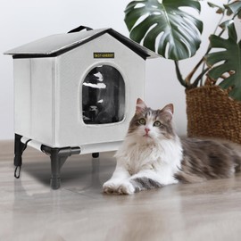 Heated Cat House for Indoor Cats in Winter, Waterproof, Fully Insulated Shelter for Stray and Feral Cats, Great for Cat Houses for Indoor Cats and Cat Beds for Indoor Cats (Grey-Heat, Medium)