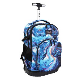 Tilami Rolling Backpack, 18 inch Shoulder Drop, Concealed Pockets and Wheel Cover, Laptop Backpack for Boys and Girls, Painting Blue