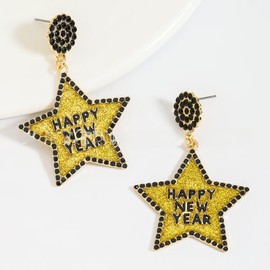 A-yeite Happy New Year Champagne Earrings Champagne Bottle Wine Glass New Year's Hat Dangle Earrings New Year’s Eve Party Holiday Jewelry Gifts for Women-Star