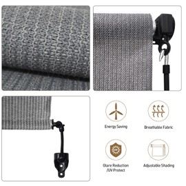 Artpuch Outdoor Roller Shade 4' W x 8' H Fabric Blind Gray 220GSM Roll Up Shade, Wand Operation Exterior Roller Shade Cloth for Patio Porch Gazebo