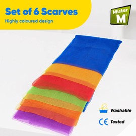 Mister M | Juggling scarves set | 6 colorful fabrics 60x60cm | Chiffon dance scarves | Magic scarf set in 6 For sensory play and cascade juggling | Includes online video tutorial