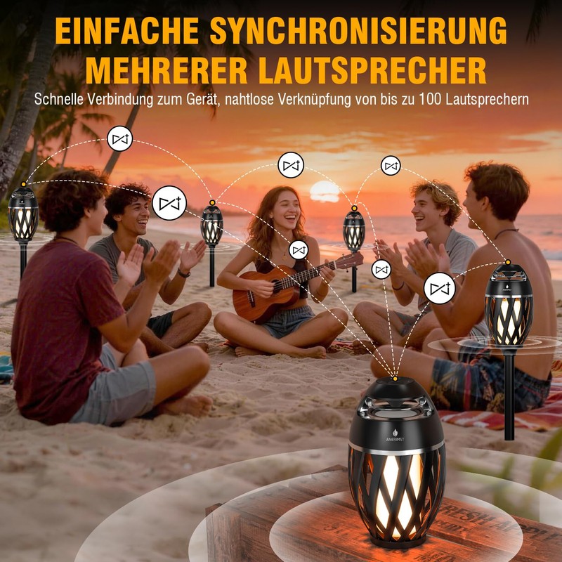 Upgraded Multi-Sync Bluetooth Speakers with Light, Outdoor Speakers Waterproof Auto-Pairing,