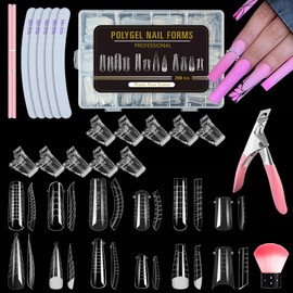 MCTNCT 306 Pieces Dual Nail Forms Set 12 Sizes Polygel Starter Set Clear Matte Dual Nail System with Dual-Ended Nail Brush, 10 Pieces Nail Tips Clip, 5 Pieces Nail File and Dust Brush
