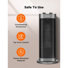 PELONIS PTH15A2BGB 1500W Fast Heating Space Heater, Programmable Thermostat, Easy Control, Widespread Oscillation, Over Heating & Tip-over Switch Protection, 7.72 x 7.72 x 17.76 Inches, Gray