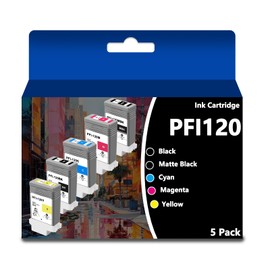 PFI120 Ink Tank VASRINK Compatible with Canon PFI120MBK PFI120BK PFI120C PFI120M PFI120Y for TM-205 TM-300 TM-305 Printer(5Packs, 1Black, 1Matte Black, 1Cyan, 1Magenta, 1Yellow, 130ml)