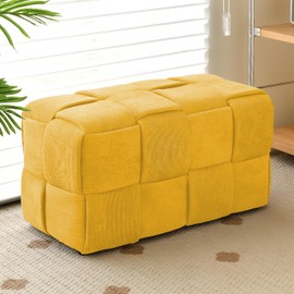 Cmishe Ottoman Foot Rest Soft and Comfortable Ottoman Square Corduroy Woven Design Sofa Stool (Yellow-L)