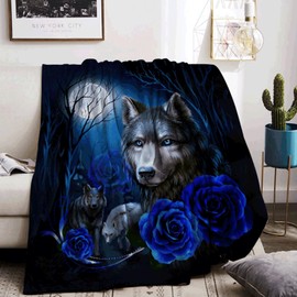KAIDAARTLH Wolf Motif Cuddly Blanket for Children, Cute Animal Motif, Soft, Comfortable Faux Fur Blanket, Cuddly Blankets for Couch, Bed (130 x 150 cm, Wolf-1)