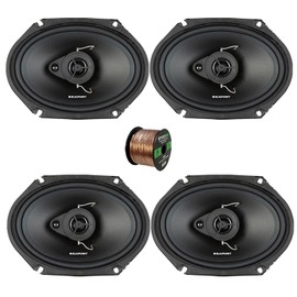 2 Pair (Qty 4) of Blaupunkt BPS-E683 6x8" 60 Watt Max 3-Way Car Speakers (No Grilles) with 50 Feet 16 Gauge Wire