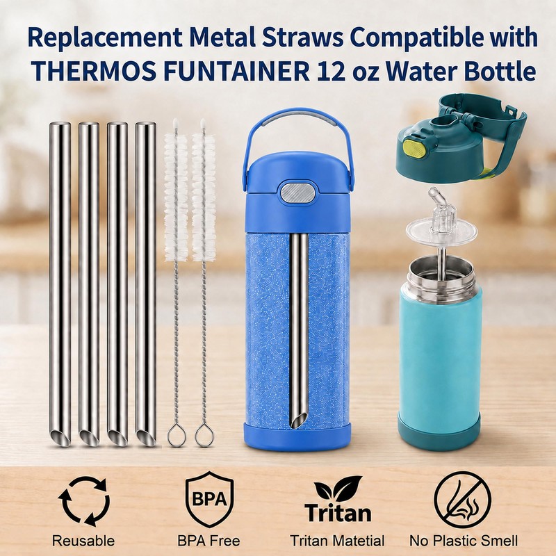 Metal Straws for Thermos Funtainer 12 oz Water Bottle, Stainless