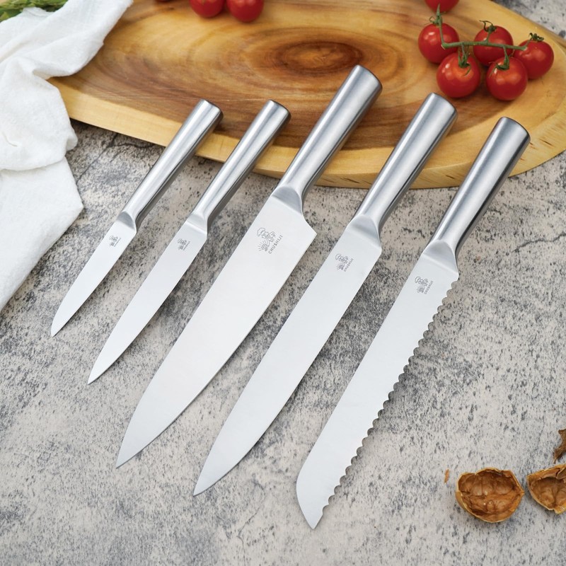 CHUSHIJI 6-Piece Silver Kitchen Knife Set | One-Piece Stainless Steel,