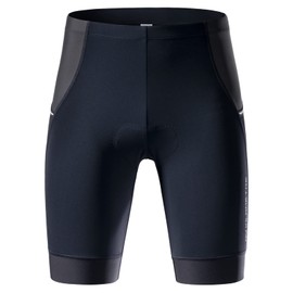 MY KILOMETRE Mens Triathlon Shorts with Adjustable Drawstring Easy Reach Leg Pockets Chamois for Long-Distance Tri Race Pure-Black