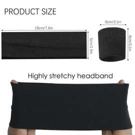 GWAWG 4 Pieces 1.9 Inch Wide Black Unisex Yoga Headbands, 2 Pieces Black Wrist Sweatband for Workout Yoga Makeup Running Wicking