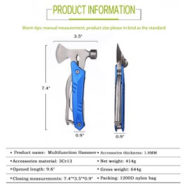 Portable Multipurpose Ax Hammer Multifunctional Multitool Suitable for Outdoor/Camping Survival