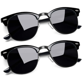 Joopin Semi Rimless Sunglasses 2 Pack Black Horn Rimmed Shades for Women Men Half Frame Sunglasses Polarized UV Protecion