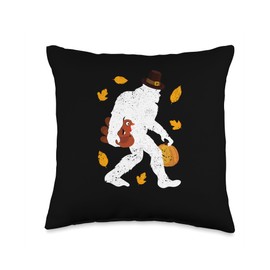 Pilgrim Costume Turkey Meat Thanksgiving Shirt Bigfoot Pilgrim Turkey Pumpkin Thanksgiving Day Sasquatch Throw Pillow, 16x16, Multicolor