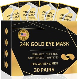 Under Eye Patches for Puffy Bags 30Pairs, 24K Gold Eye Mask For Dark Circles and Puffiness, Under Eye Mask Patches Skincare for Wrinkles, Treatment Women Men