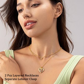 Lydreewam Gold Layered Heart Necklaces for Women, 14k Gold Plated Dainty Layering Heart Initial Letter X Necklaces with Cubic Zirconia, Adjustable Chain Necklaces Jewelry Gift