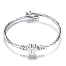 FGT Initial R Letter Cuff Bracelet Silver Heart Bangle Gift Daughter Women Girls Granddaughter Birthday Mothers Day Valentine