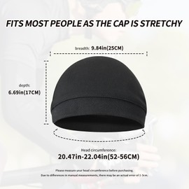 Feelorna Cooling Skull Cap for Men Women, Lightweight Breathable Helmet Liner Sweat Wicking Cycling Cap for Sports Outdoors (US, Alpha, One Size, Black)