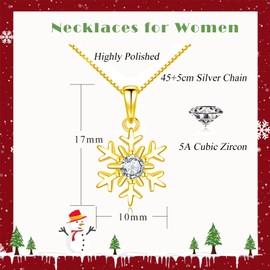 Loutade Silver Christmas Necklace for Women, 925 Sterling Silver Snowflake Necklace with Sparking Cubic Zircon, 45 + 5cm Gold Chain with Snowflake Necklaces Pendant Jewelry Gift for Winter Christmas