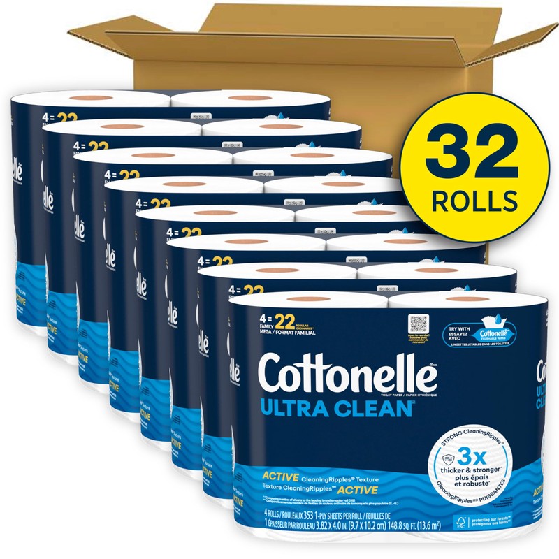 Cottonelle Ultra Clean Toilet Paper with Active CleaningRipples Texture, Strong