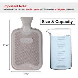 HomeTop Premium Classic Rubber Hot or Cold Water Bottle with Cute Stuffed Animal Cover (2 Liter, Gray)