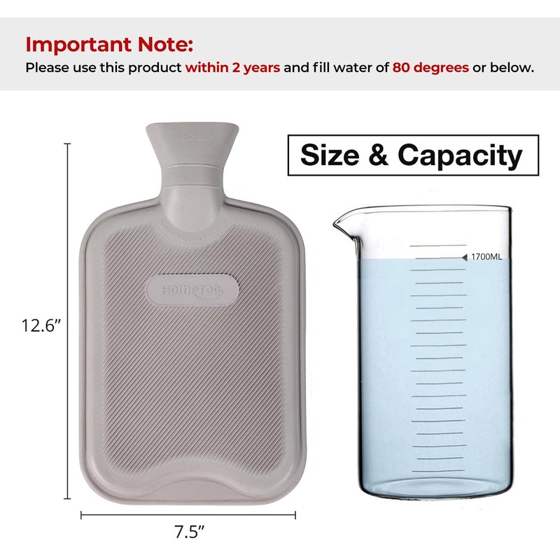 HomeTop Premium Classic Rubber Hot or Cold Water Bottle with
