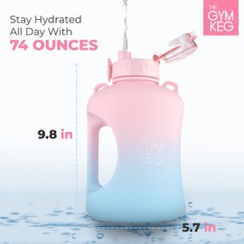 THE GYM KEG Half Gallon Water Bottle (74oz) | Gym Bottle with Straw Lid, Carry Strap Motivational Time Markings | Sport Water Bottles with Times to Drink, Large Reusable Bottle, Leakproof & BPA-free