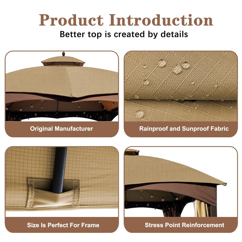 SCOCANOPY Beige Ripstop Replacement Top for Lowe's Allen Roth 10X12