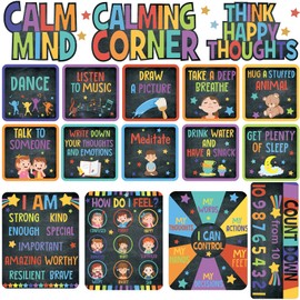 Calm Down Corner Bulletin Board Set for Classroom Decoration Feelings Chart with Calming Poster Mental Health Feeling Management Poster for Kindergarten Emotions Poster Decor School (Dark Colors)